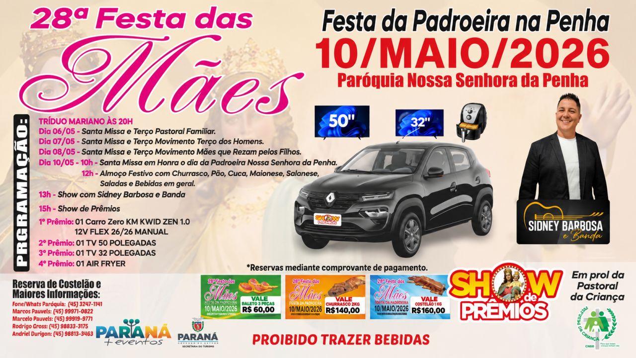 Festa da Padroeira Nossa Senhora da Penha promete emoção, fé e sorteio de carro zero km em Corbélia