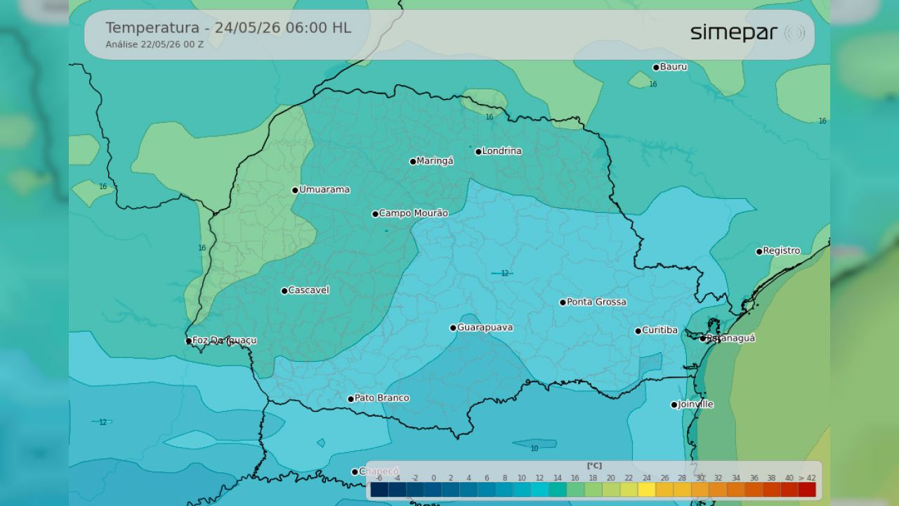 Fim de semana será gelado e com chuva em boa parte do Paraná, prevê Simepar