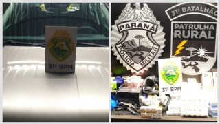 Imagem referente a notícia: PM intercepta carga ilegal com medicamentos do Paraguai e prende motorista em Corbélia
