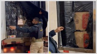 Imagem referente a notícia: PRF apreende 150 mil maços de cigarros contrabandeados na BR-369 e motorista acaba preso em Cascavel