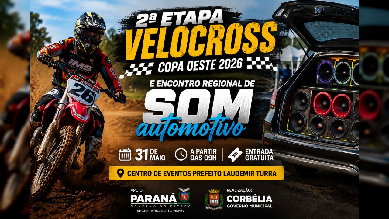 Corbélia recebe etapa da Copa Oeste de Velocross e Encontro Regional de Som Automotivo neste domingo