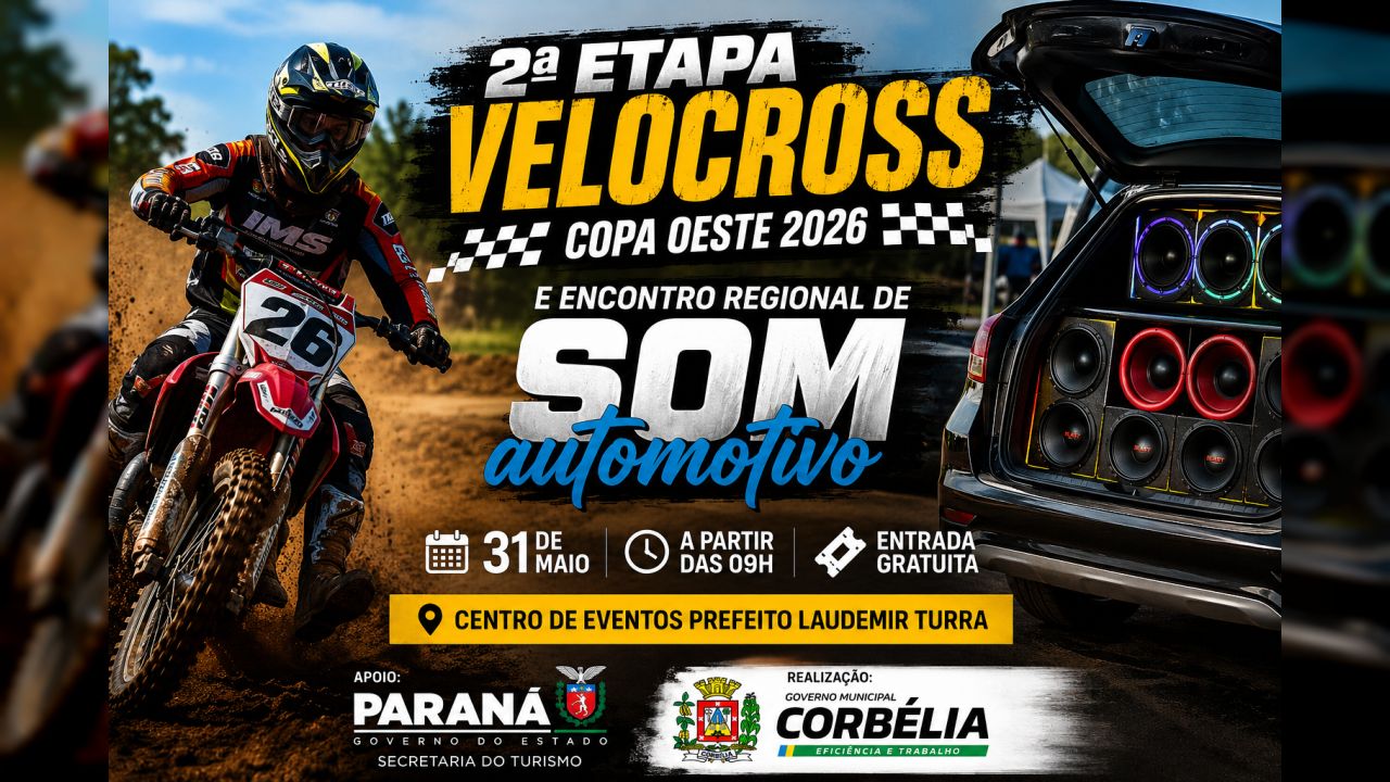 Corbélia recebe etapa da Copa Oeste de Velocross e Encontro Regional de Som Automotivo neste domingo