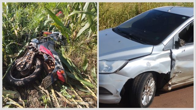 Motociclista sofre fraturas após grave colisão na PR-474 entre Braganey e Iguatu