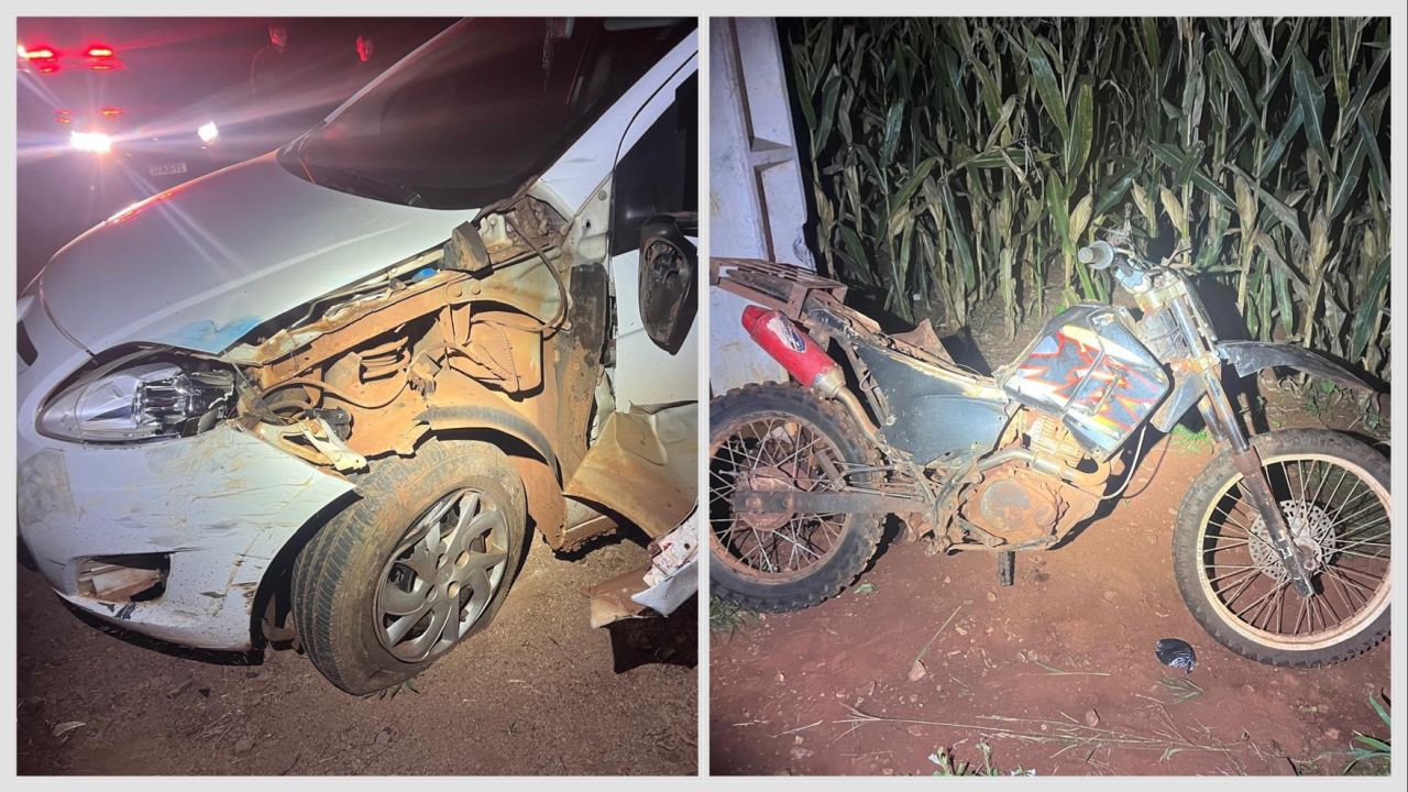 Motociclista fica gravemente ferido após colisão com carro na PR-474, em Braganey