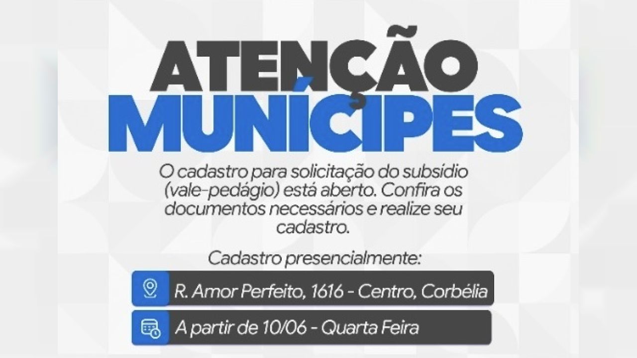 Cadastro do Vale-Pedágio começa nesta quarta-feira em Corbélia; veja quem pode solicitar o benefício