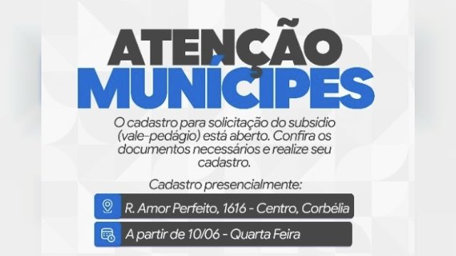 Cadastro do Vale-Pedágio começa nesta quarta-feira em Corbélia; veja quem pode solicitar o benefício