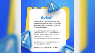 Imagem referente a notícia: Prefeitura de Corbélia confirma expediente normal na segunda-feira (29), apesar do jogo da Seleção Brasileira