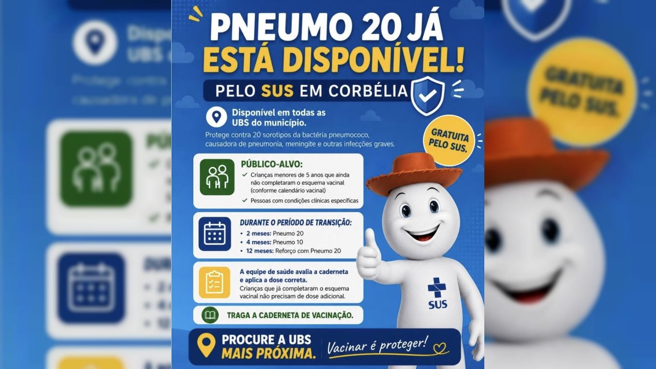 Corbélia passa a oferecer vacina Pneumo 20 pelo SUS a partir desta quinta-feira