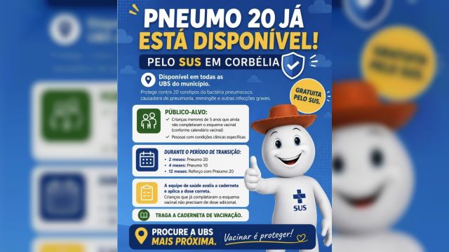 Corbélia passa a oferecer vacina Pneumo 20 pelo SUS a partir desta quinta-feira