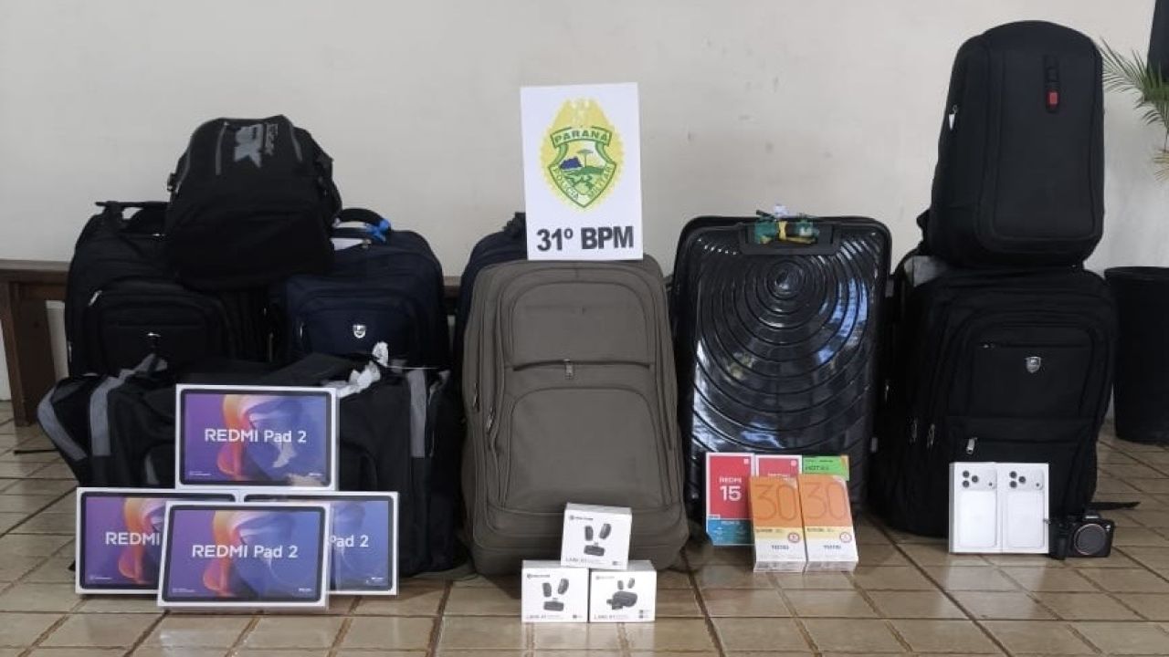 ROTAM apreende mercadorias do Paraguai durante operação em Corbélia; cinco passageiros foram abordados