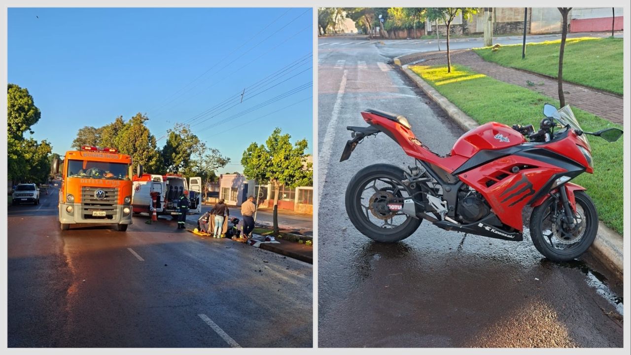Motociclista fica ferido após queda provocada por cachorro na Avenida São Paulo, em Corbélia