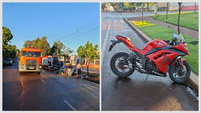 Motociclista fica ferido após queda provocada por cachorro na Avenida São Paulo, em Corbélia