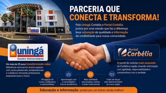 Imagem referente à notícia: Uningá Polo Corbélia e Portal Corbélia oficializam parceria para fortalecer a educação e a informação na região.