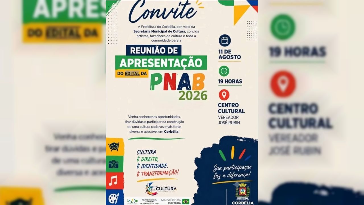 Corbélia apresenta edital da PNAB 2026 para agentes culturais nesta terça-feira