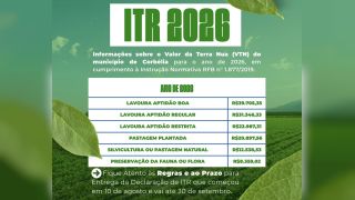Imagem referente a notícia: ITR 2026 em Corbélia: valores do VTN são mantidos e produtores rurais já podem preparar a declaração