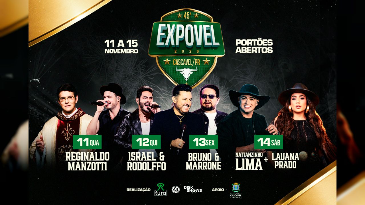 45ª Expovel confirma grandes shows e entrada gratuita em Cascavel