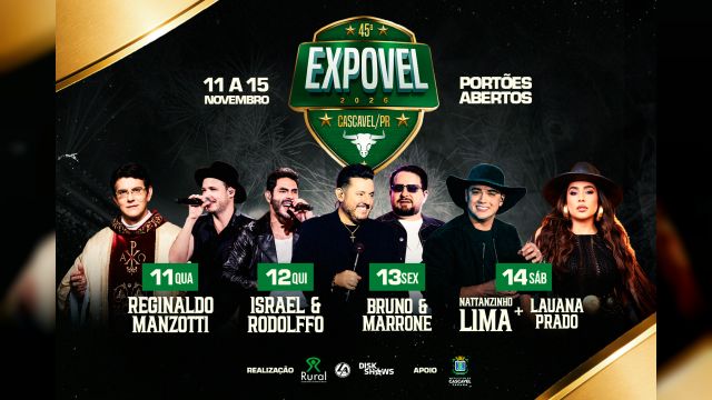 Imagem referente à notícia: 45ª Expovel confirma grandes shows e entrada gratuita em Cascavel