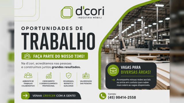 Imagem referente à notícia: D’cori Indústria Móbili abre oportunidades para novos profissionais