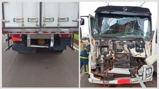 Imagem referente a notícia: Colisão traseira entre caminhões deixa motorista ferido em Corbélia