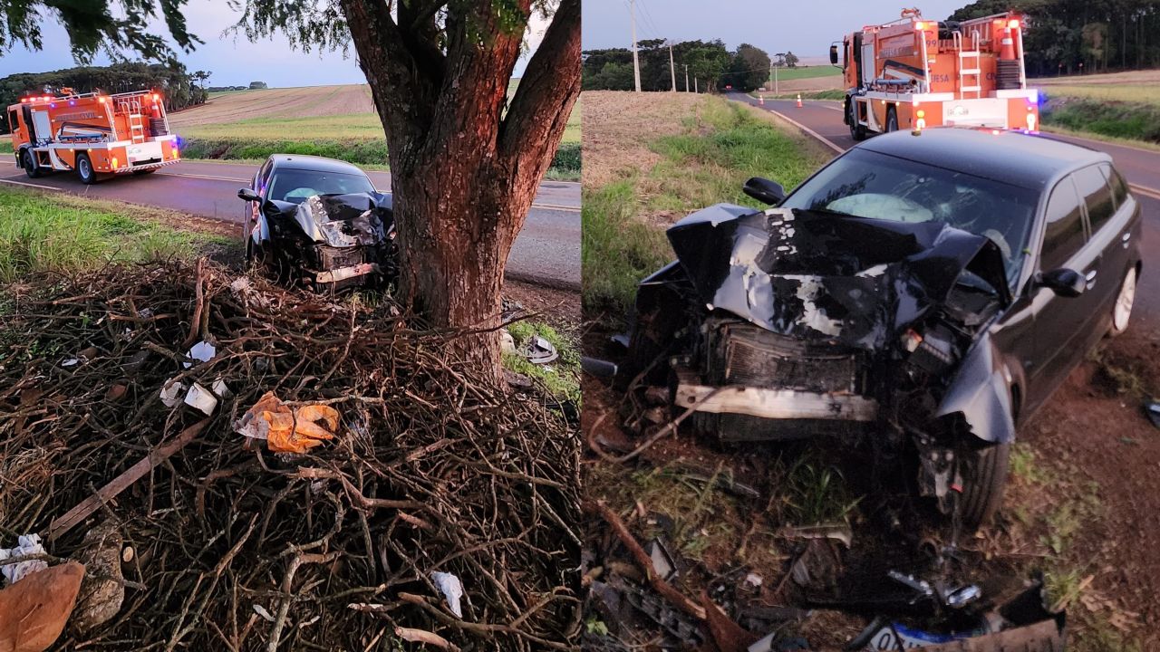Audi bate contra árvore na PR-573 entre Corbélia e Braganey