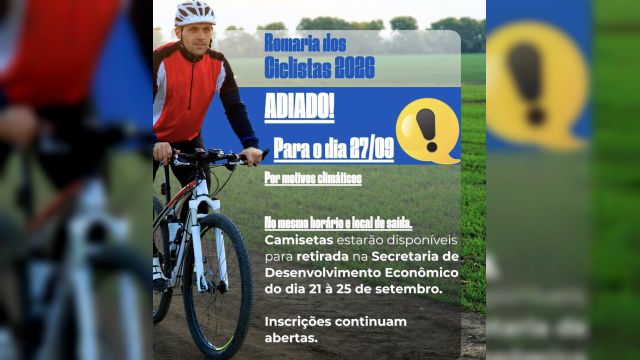 Imagem referente à notícia: Romaria dos Ciclistas é adiada para o dia 27 de setembro em Corbélia