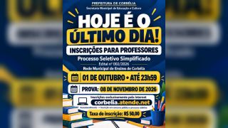 Imagem referente a notícia: Inscrições para PSS de professores da rede municipal de Corbélia terminam nesta quinta-feira