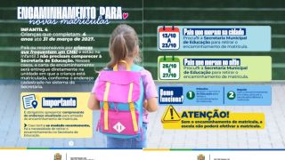 Imagem referente a notícia: Secretaria de Educação orienta famílias sobre encaminhamento para matrículas do Infantil 4 em 2027